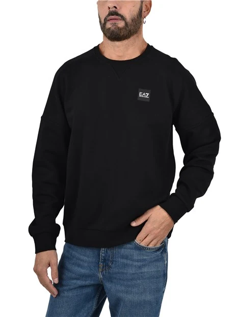 FELPA GIROCOLLO CON LOGO RICAMATO FRONTE E RETRO UOMO NERO