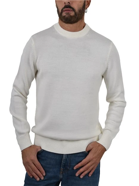 MAGLIA GIROCOLLO A COSTINE E LOGO SUL LATO POSTERIORE UOMO BIANCO