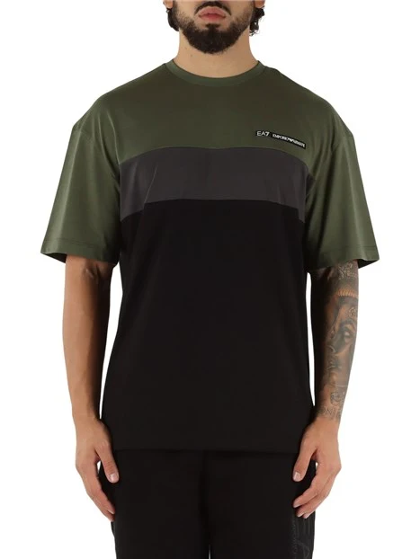 T.SHIRT MANICA CORTA CON INSERTI A CONTRASTO UOMO VERDE