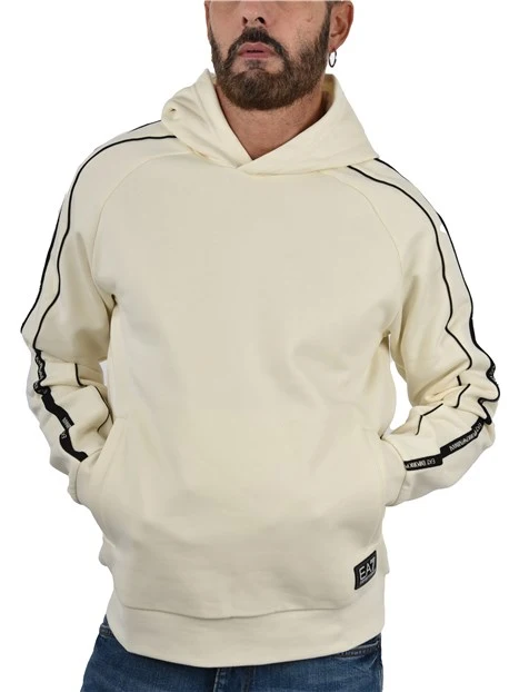 FELPA CON CAPPUCCIO CON BANDE LOGATE UOMO BIANCO