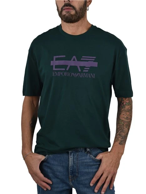 T-SHIRT MANICA CORTA CON LOGO A CONTRASTO SUL PETTO UOMO VERDE