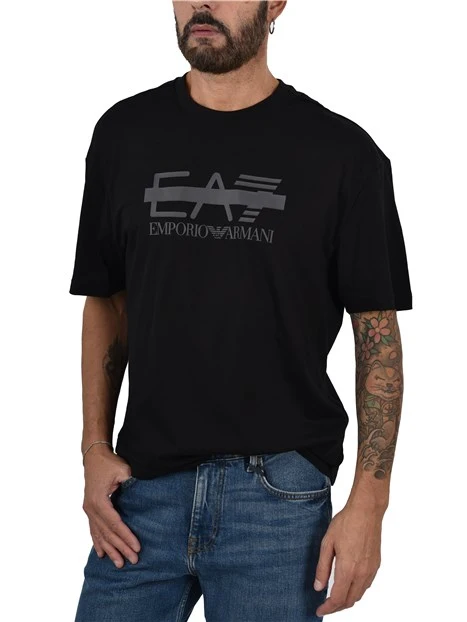 T-SHIRT MANICA CORTA CON LOGO A CONTRASTO SUL PETTO UOMO NERO