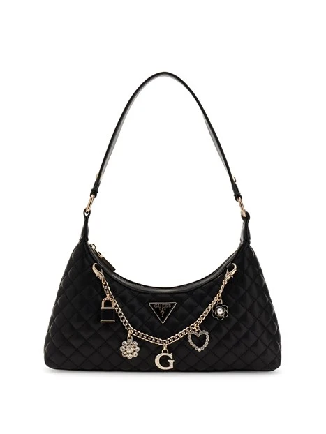 BORSA A SPALLA CON DETTAGLI METALLICI E CHARM DONNA NERO
