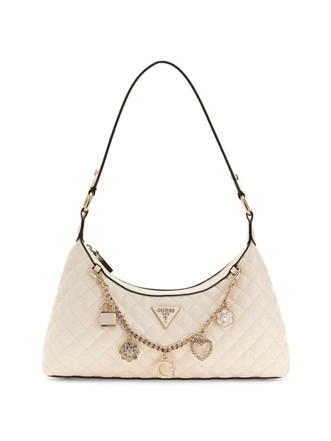 BORSA A SPALLA CON DETTAGLI METALLICI E CHARM DONNA BIANCO