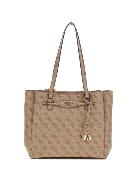 BORSA A SPALLA CON STAMPA LOGO E CHARM DONNA BEIGE