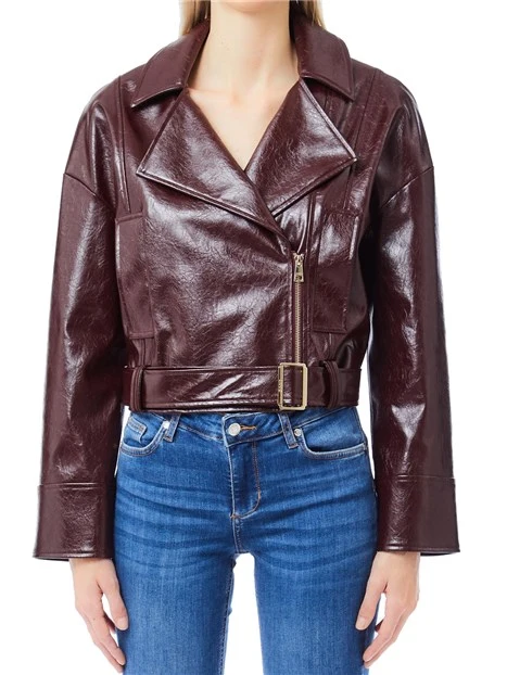 GIACCA IN PELLE BIKER DONNA MARRONE