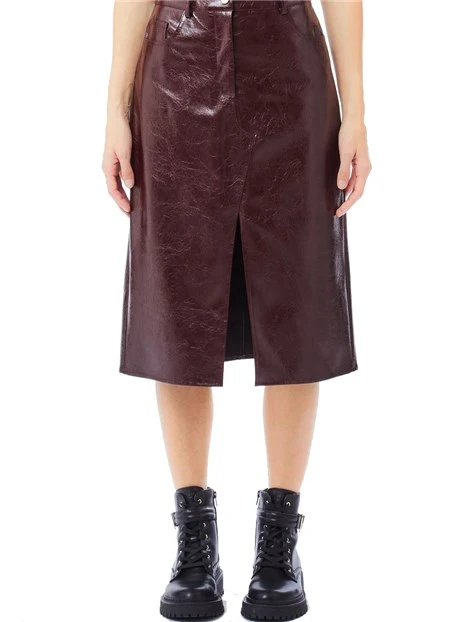 GONNA IN PELLE CON SPACCO DONNA MARRONE