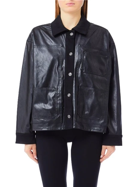 GIACCA IN ECOPELLE CON DETTAGLI IN TESSUTO DONNA NERO
