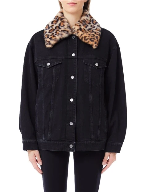 GIACCA CORTA IN DENIM CON COLLO A CAMICIA DONNA NERO