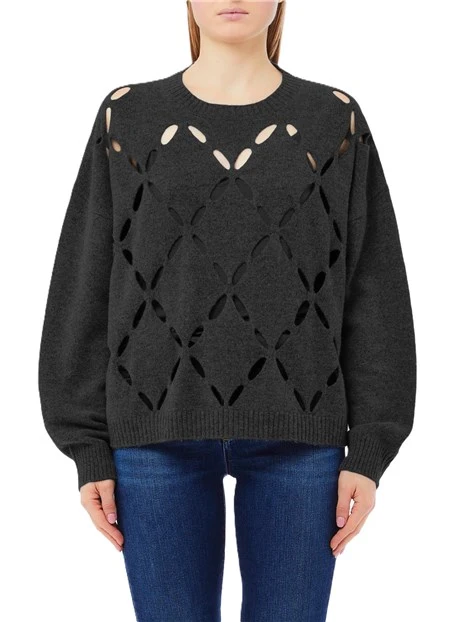 MAGLIA GIROCOLLO IN LANA CON DISEGNO GEOMETRICO DONNA NERO