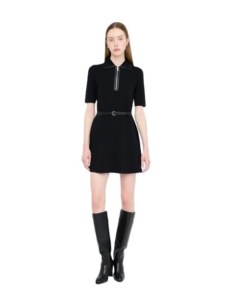 VESTITO CORTO DONNA CON COLLETTO CON ZIP E CINTURA DONNA NERO