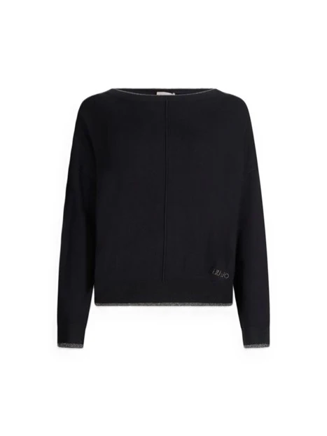 MAGLIA GIROCOLLO CON DETTAGLI IN LUREX DONNA NERO