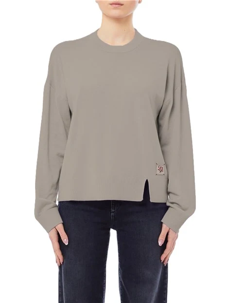 FELPA GIROCOLLO CON SPACCO FRONTALE DONNA BEIGE