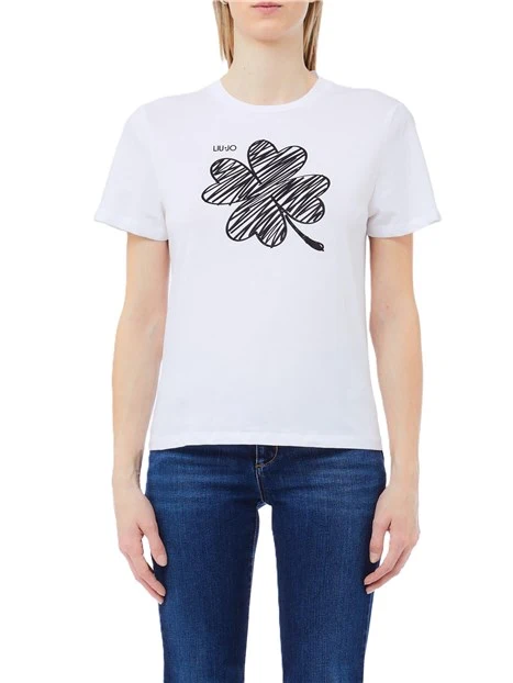 T-SHIRT MANICA CORTA CON STAMPA A FIORE DONNA BIANCO