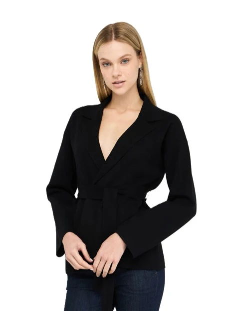 GIACCA IN MAGLIA CON CINTURA DONNA NERO