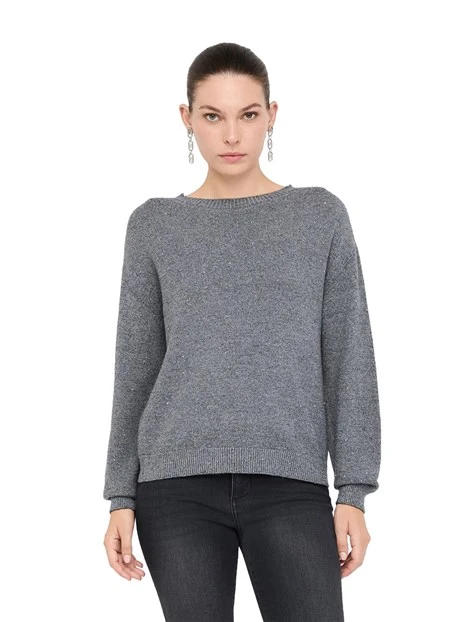 MAGLIA GIROCOLLO CON MICRO PAILLETTES IN VISCOSA  DONNA GRIGIO