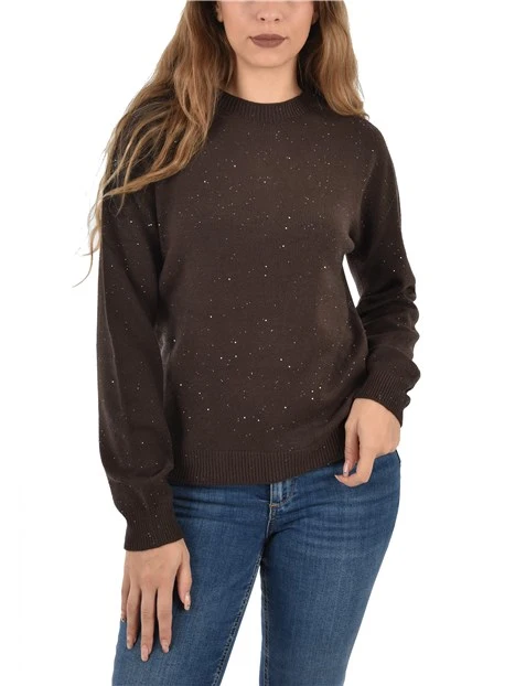 MAGLIA GIROCOLLO CON MICRO PAILLETTES IN VISCOSA  DONNA MARRONE