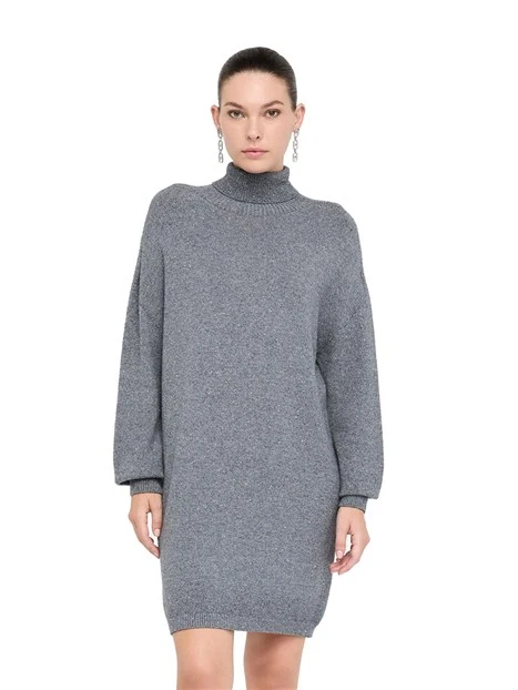 VESTITO CORTO IN MAGLIA CON MICRO PAILLETTES DONNA GRIGIO