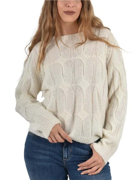 MAGLIA IN MISTO ALPACA CON LAVORAZIONE A TRECCE DONNA BIANCO