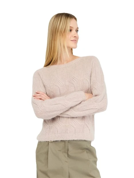 MAGLIA IN MISTO ALPACA CON LAVORAZIONE A TRECCE DONNA ROSA