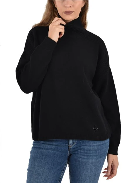 MAGLIA DOLCEVITA CON RICAMO GIOIELLO DONNA NERO