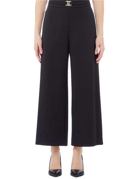 PANTALONE IN PUNTO MILANO CON CINTURA DONNA NERO