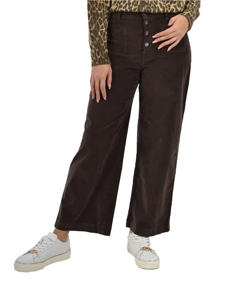 PANTALONI A ZAMPA IN VELLUTO VITA ALTA DONNA MARRONE