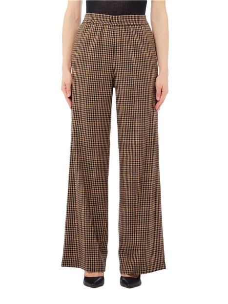 PANTALONI PALAZZO CON TESSUTO A QUADRI DONNA MARRONE
