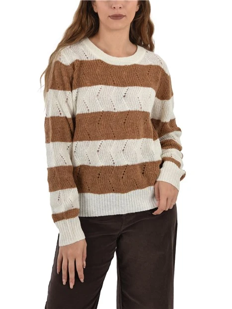 MAGLIA GIROCOLLO FANSTASIA A RIGHE DONNA BIANCO