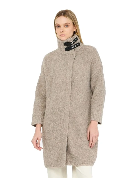 CAPPOTTO CORTO CON COLLETTO CON FIBIE REGOLABILI DONNA BEIGE