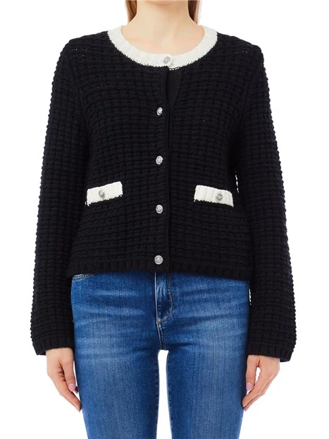CARDIGAN CON BOTTONI DECORATIVI EFFETTO GIOIELLO DONNA NERO