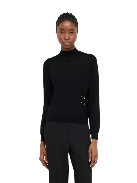 MAGLIA IN LANA CON MOTIVO ARRICCIATO IN PERLE DONNA NERO