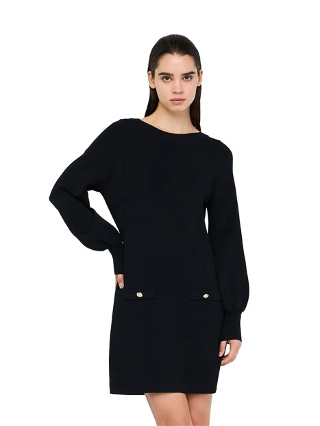 VESTITO CORTO IN MAGLIA CON SCOLLO A BARCA DONNA NERO