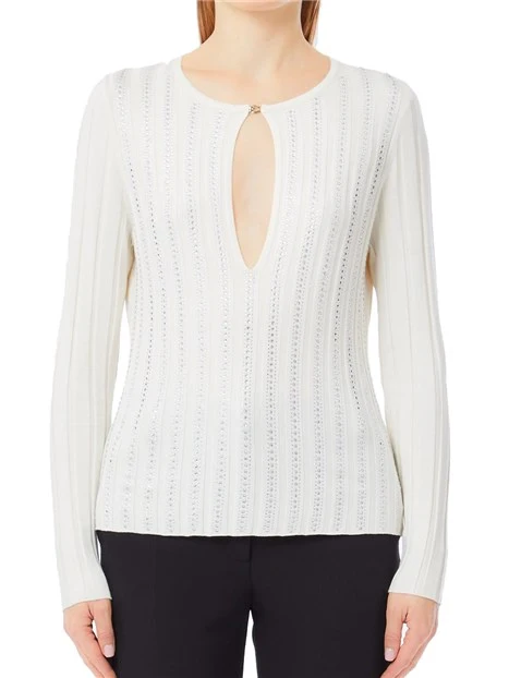 MAGLIA GIROCOLLO CON SCOLLO A GOCCIA DONNA BIANCO