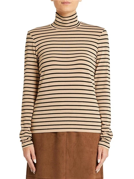 MAGLIA DOLCEVITA IN VISCOSA A RIGHE DONNA BEIGE