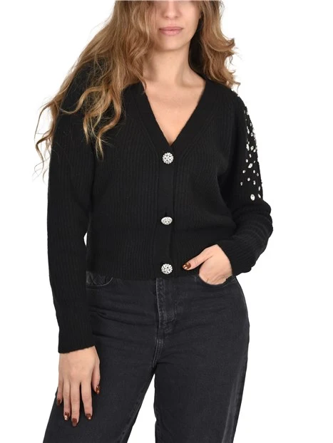 CARDIGAN CON STRASS APPLICATI DONNA NERO