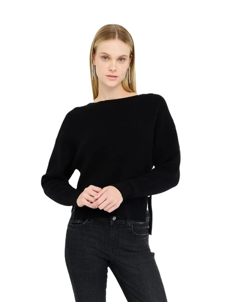 MAGLIA IN LANA E CASHMERE CON SPACCHI DONNA NERO
