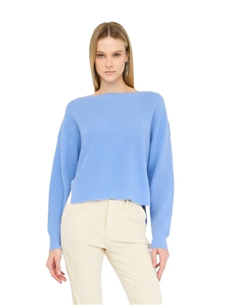 MAGLIA IN LANA E CASHMERE CON SPACCHI DONNA AZZURRO
