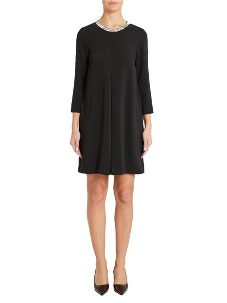 VESTITO CORTO CON STRASS SUL GIROCOLLO DONNA NERO