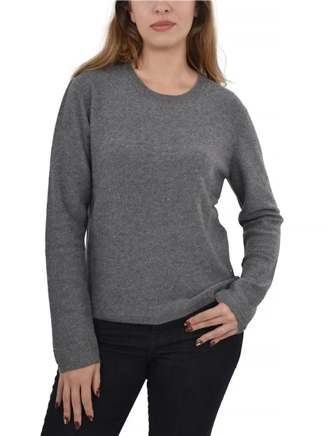 MAGLIA GIROCOLLO IN LANA SOTTILE CON MICRO PAILLETTES DONNA GRIGIO
