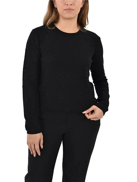 MAGLIA GIROCOLLO IN LANA SOTTILE CON MICRO PAILLETTES DONNA NERO