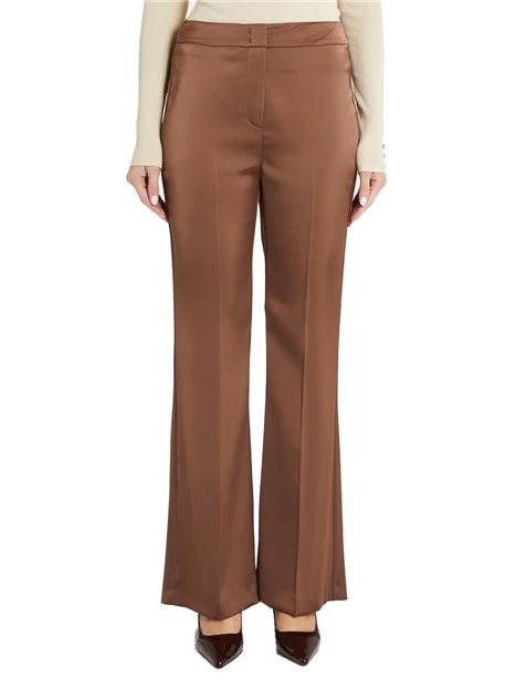 PANTALONI PALAZZO IN RASO CON PIEGA STIRATA DONNA MARRONE