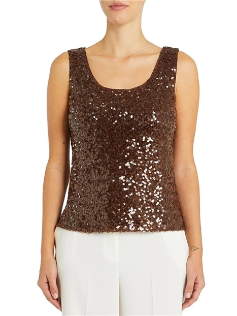 TOP IN JERSEY CON PAILLETTES DONNA MARRONE