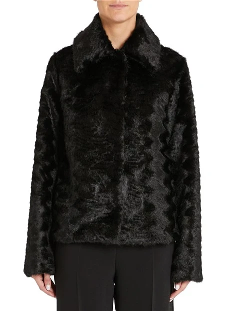 GIACCA CORTA IN ECO-PELLICCIA EFFETO ASTRACAN DONNA NERO