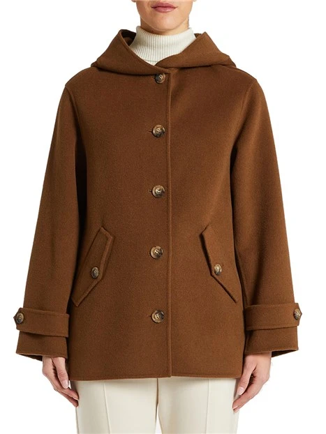 CAPPOTTO LUNGO MISTO LANA CON CAPPUCCIO DONNA MARRONE