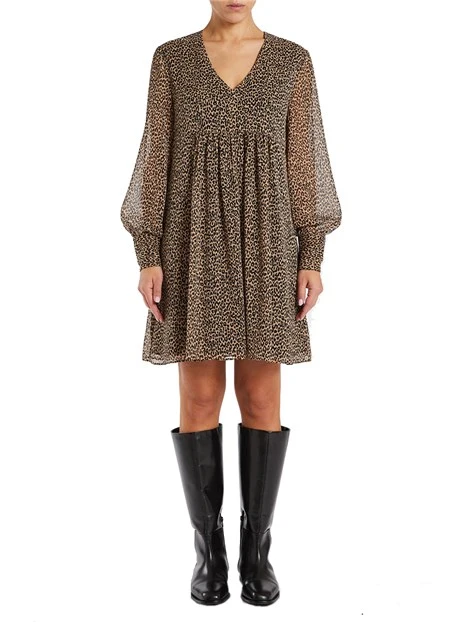 VESTITO CORTO STAMPA ANIMALIER DONNA MARRONE