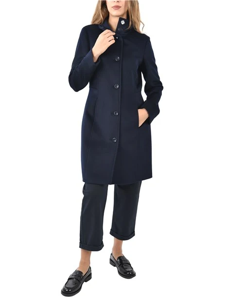 CAPPOTTO  IN LANA CON COLLO ALTO DONNA BLU