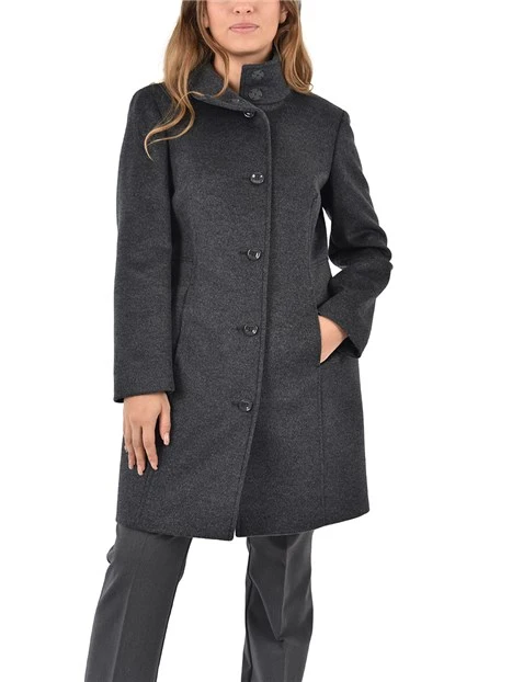 CAPPOTTO  IN LANA CON COLLO ALTO DONNA GRIGIO