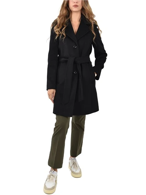 CAPPOTTO LUNGO IN LANA MONOPETTO E CON CINTURA NERO
