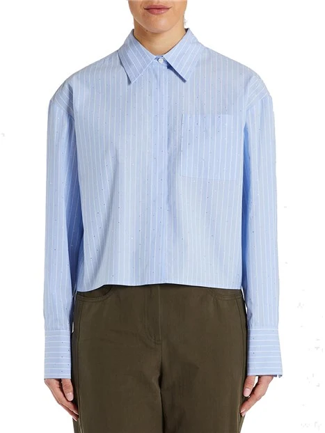 CAMICIA IN COTONE CON MICRO STRASS DONNA AZZURRO